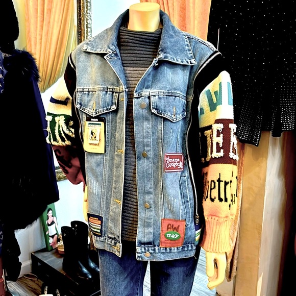 Denim fringe  multi colored jacket - Picture 3 of 13